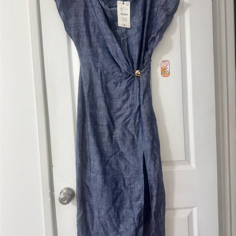 Zara Navy Midi Dress with Gold Accent